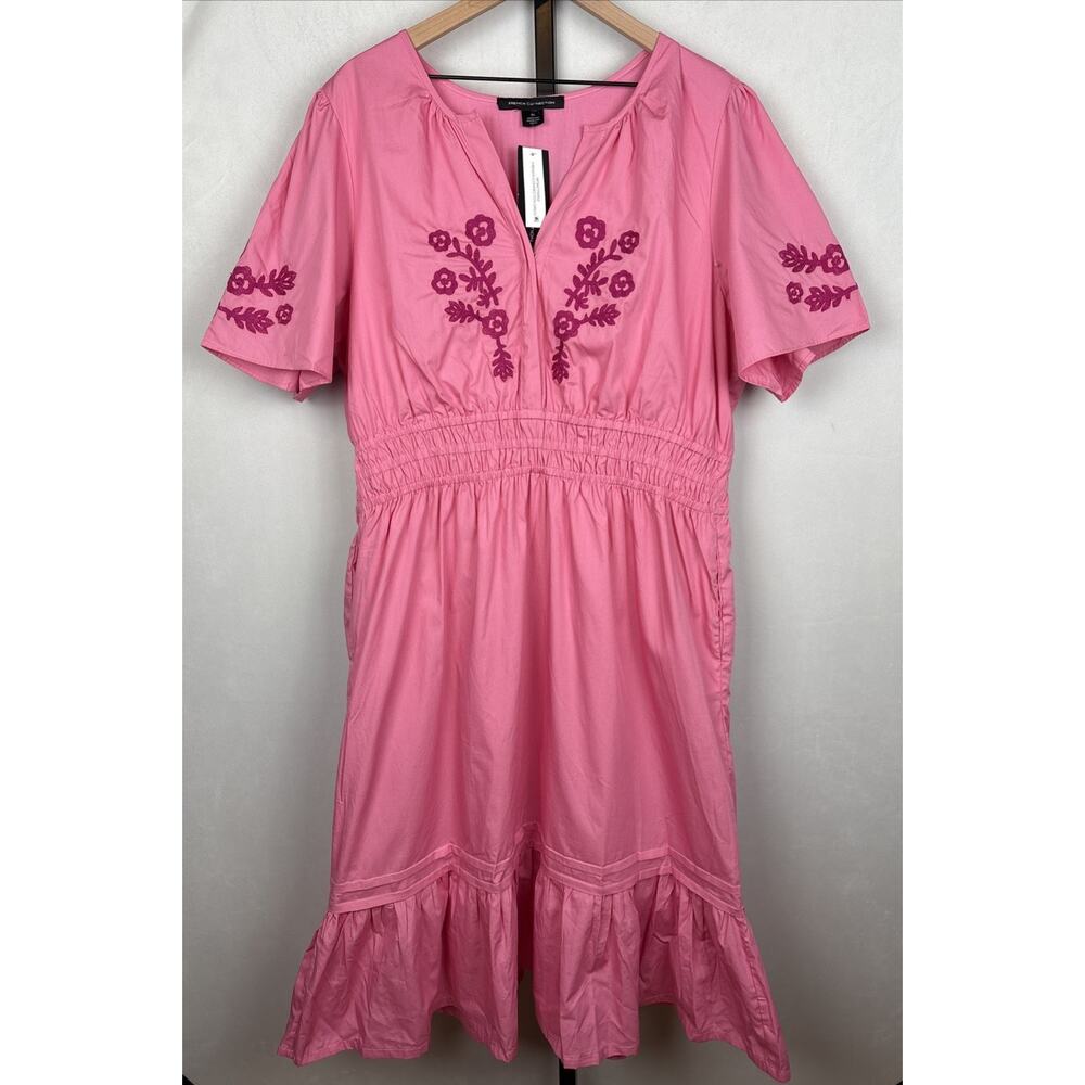 NEW French Connection Embroidered Peasant Dress Sz XXL Pink Boho Country Rustic - Picture 1 of 9